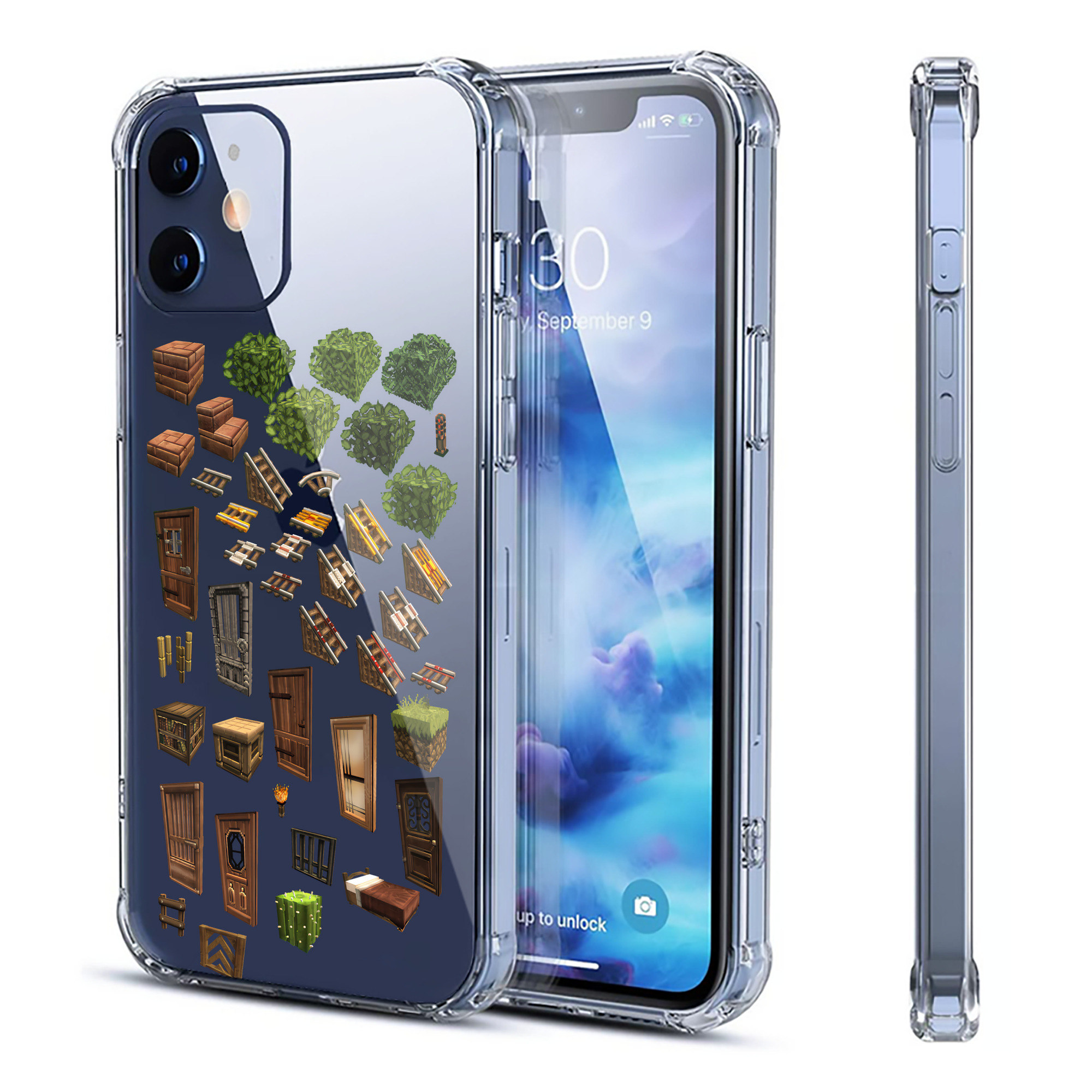 （画像用） マインクラフト ブロックの世界 Minecraft MC Block world 【iPhone 12シリーズ対応】透明スマホケース（クリアソフトケース）